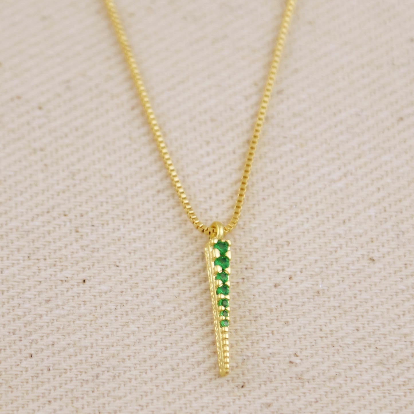 18k Gold Filled Emerald CZ Spear Necklace