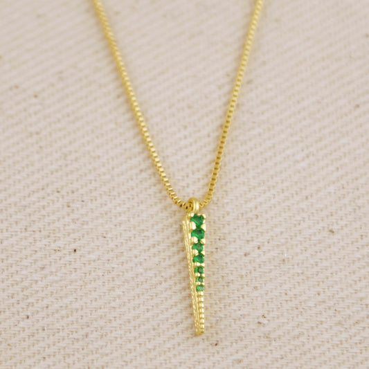 18k Gold Filled Emerald CZ Spear Necklace