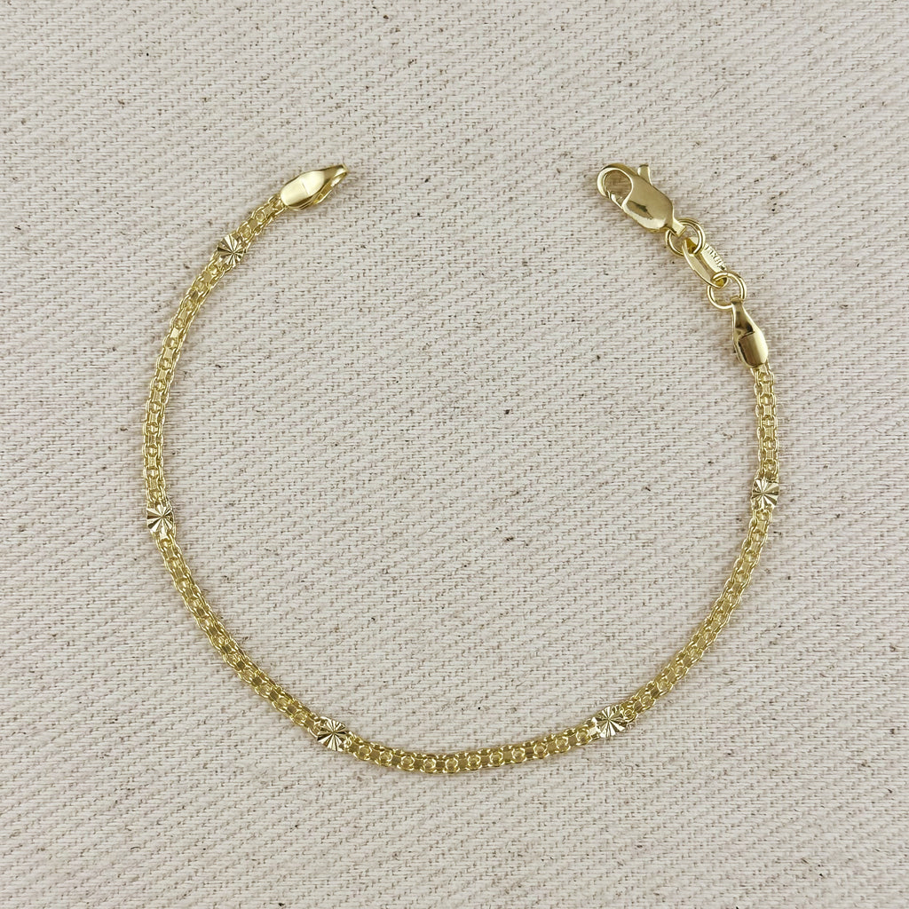18k Gold Filled 2.5mm Mesh Chain with Diamond Cut Pressed Detail Bracelet
