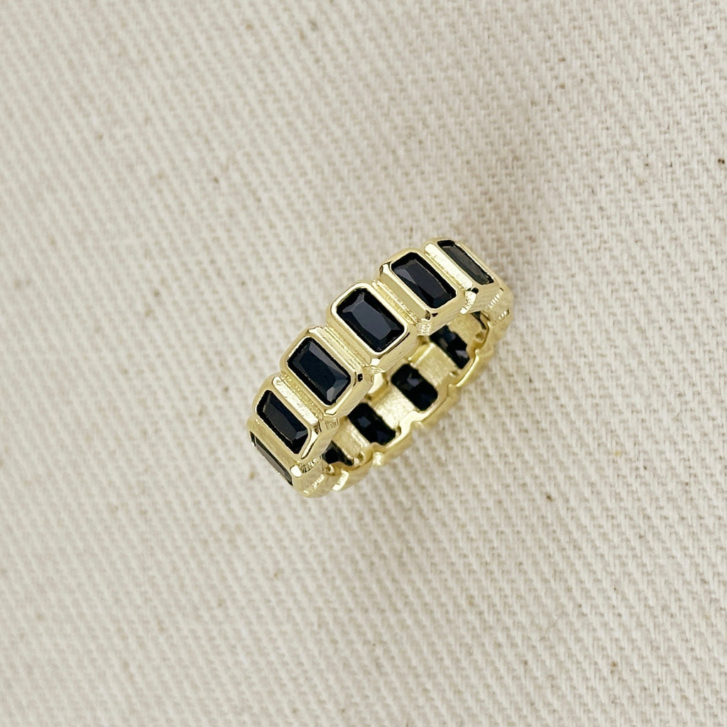 18k Gold Filled Chunky Black Onyx CZ Eternity Band Ring