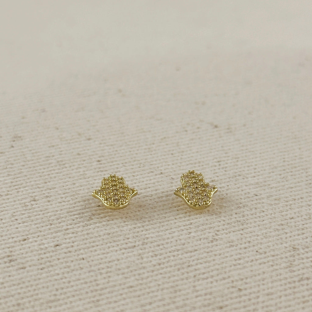 18k Gold Filled Mini CZ Hamsa Stud Earrings