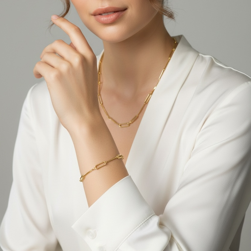 18K Gold Filled Paperclip & Box Chain Bracelet