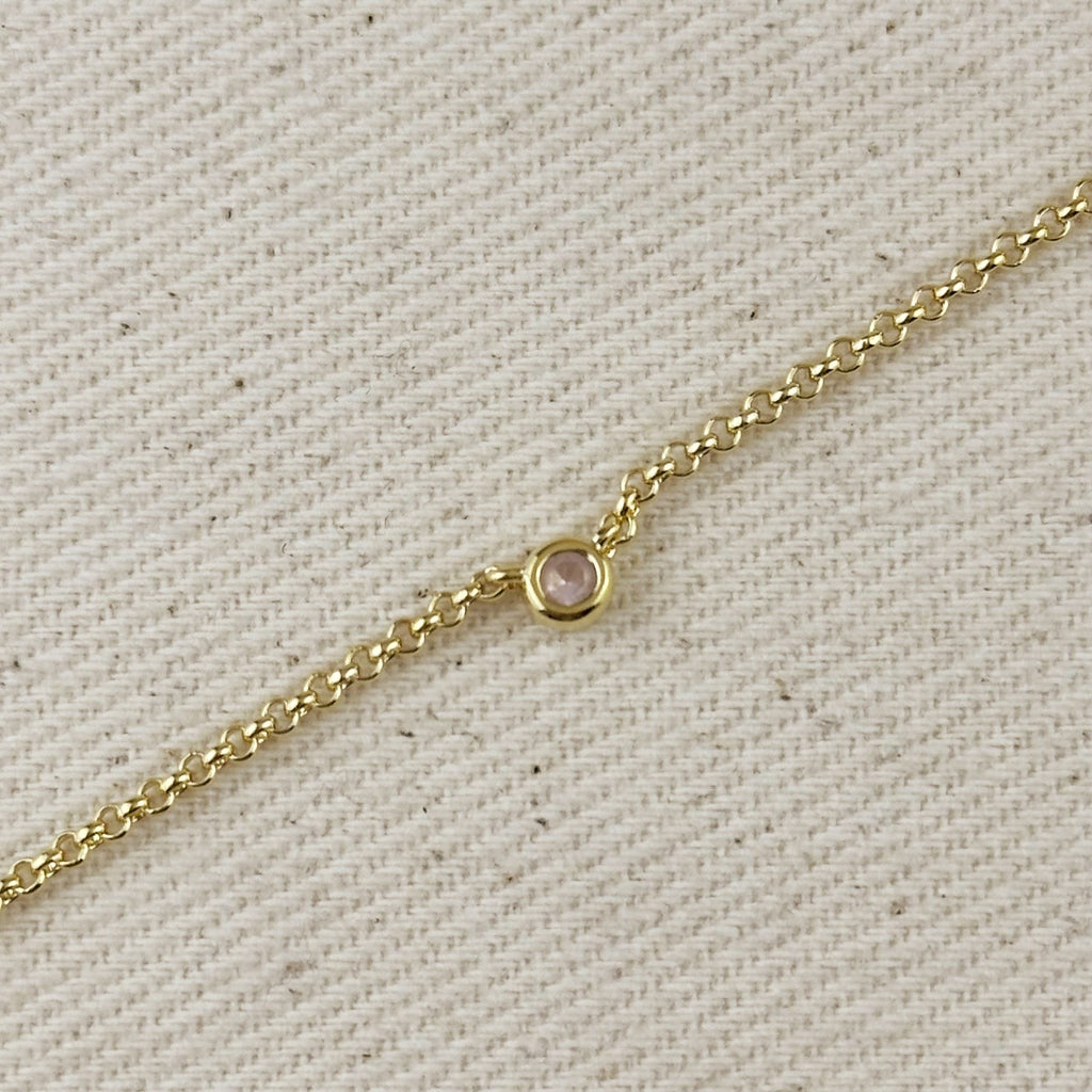 18k Gold Filled Dainty Bezel CZ Birthstone Bracelet
