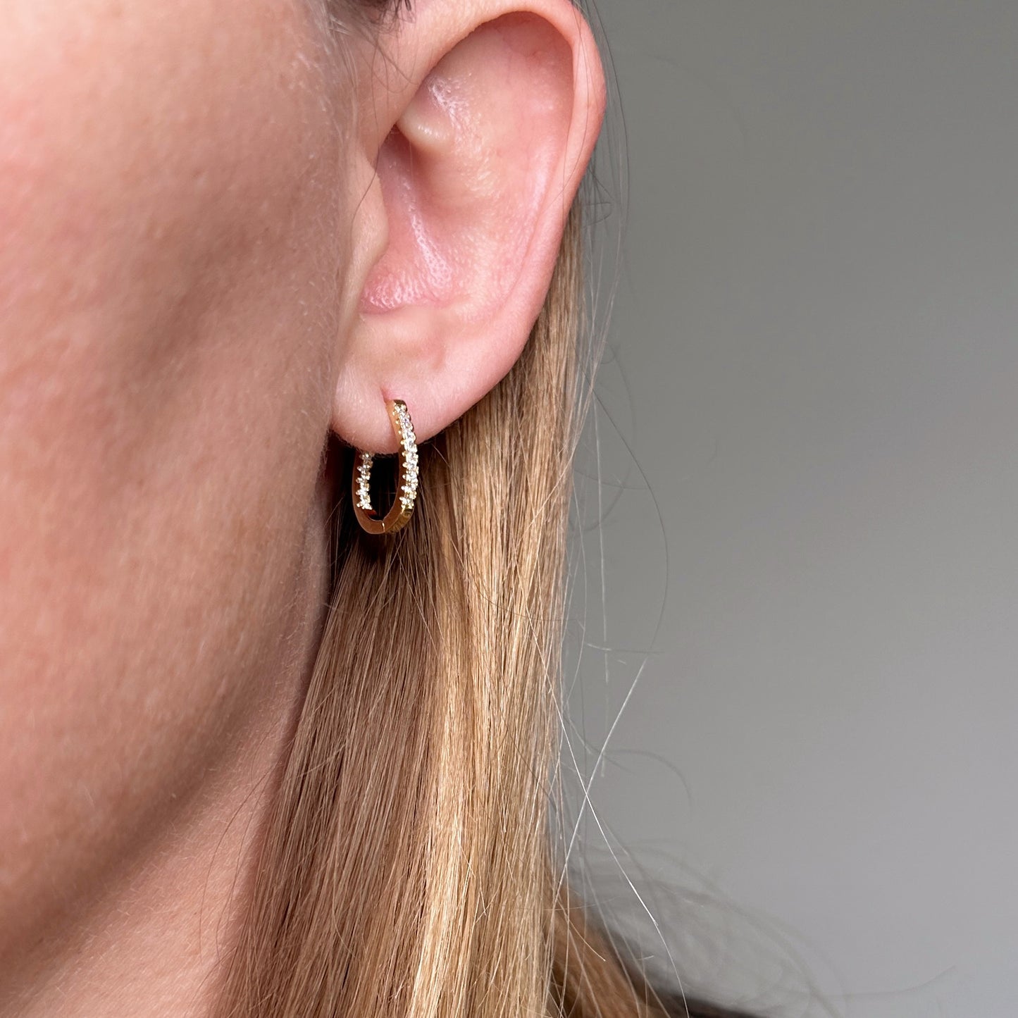 U Shape In & Out CZ Clicker Hoop Earrings