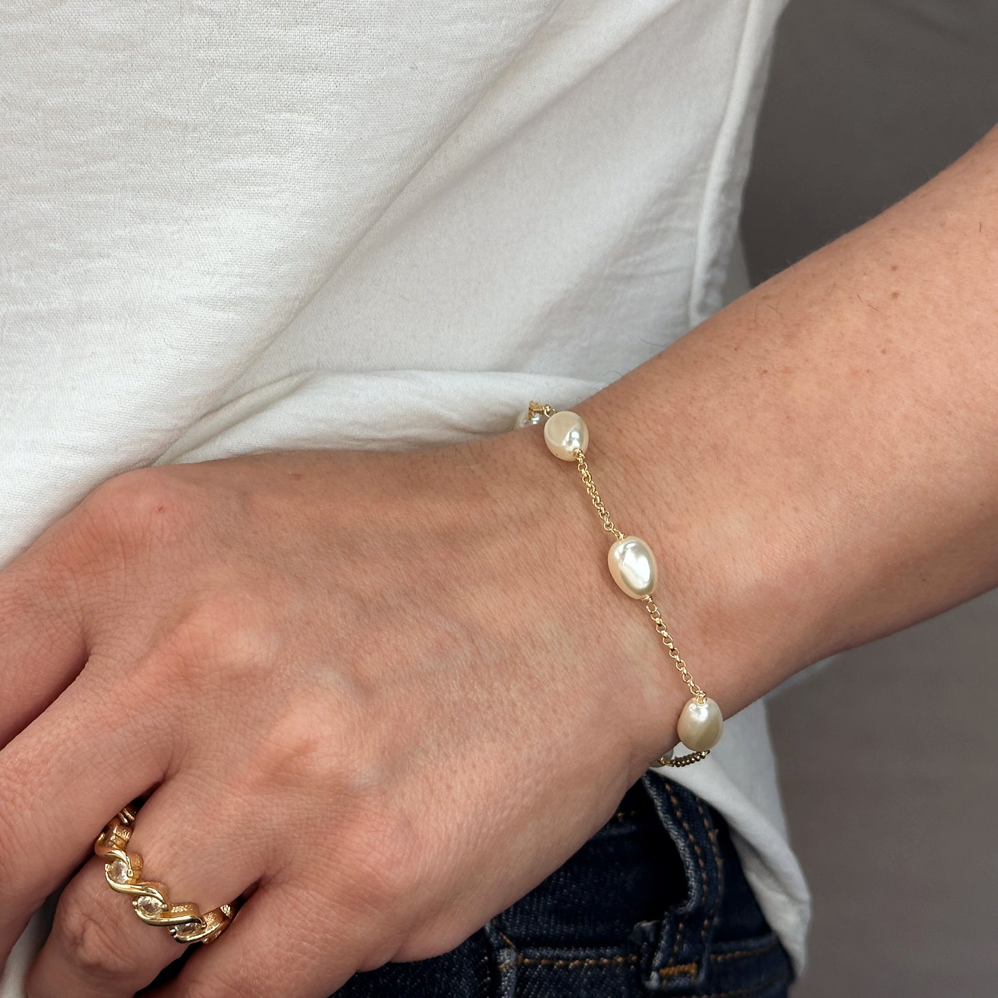 18k Gold Filled Spaced Baroque Pearl Bracelet