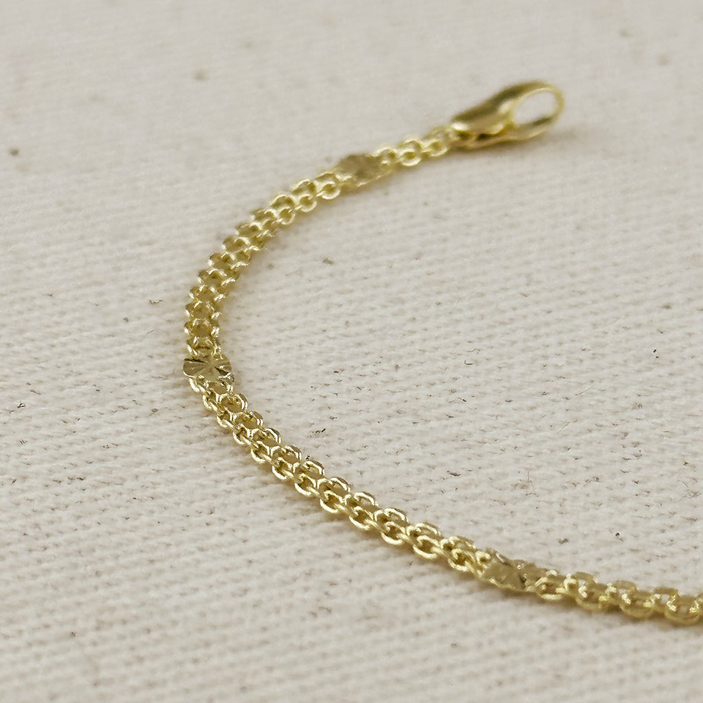 18k Gold Filled 2.5mm Mesh Chain with Diamond Cut Pressed Detail Bracelet