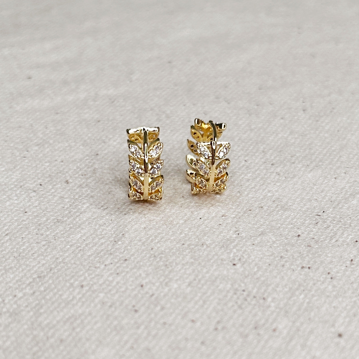 18k Gold Filled CZ Leaf Clicker Hoop Earrings