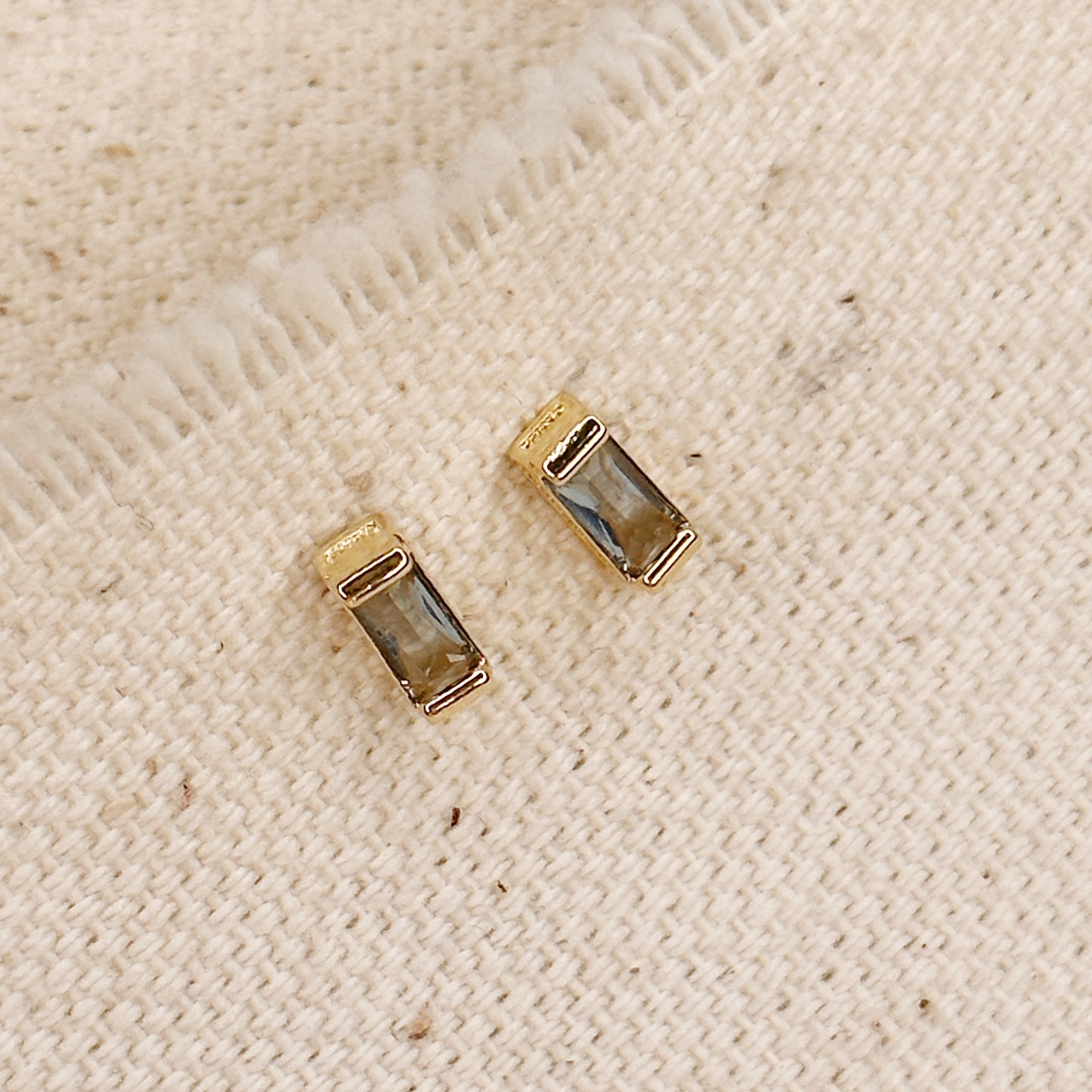 18k Gold Filled Baguette Birthstone Stud Earrings