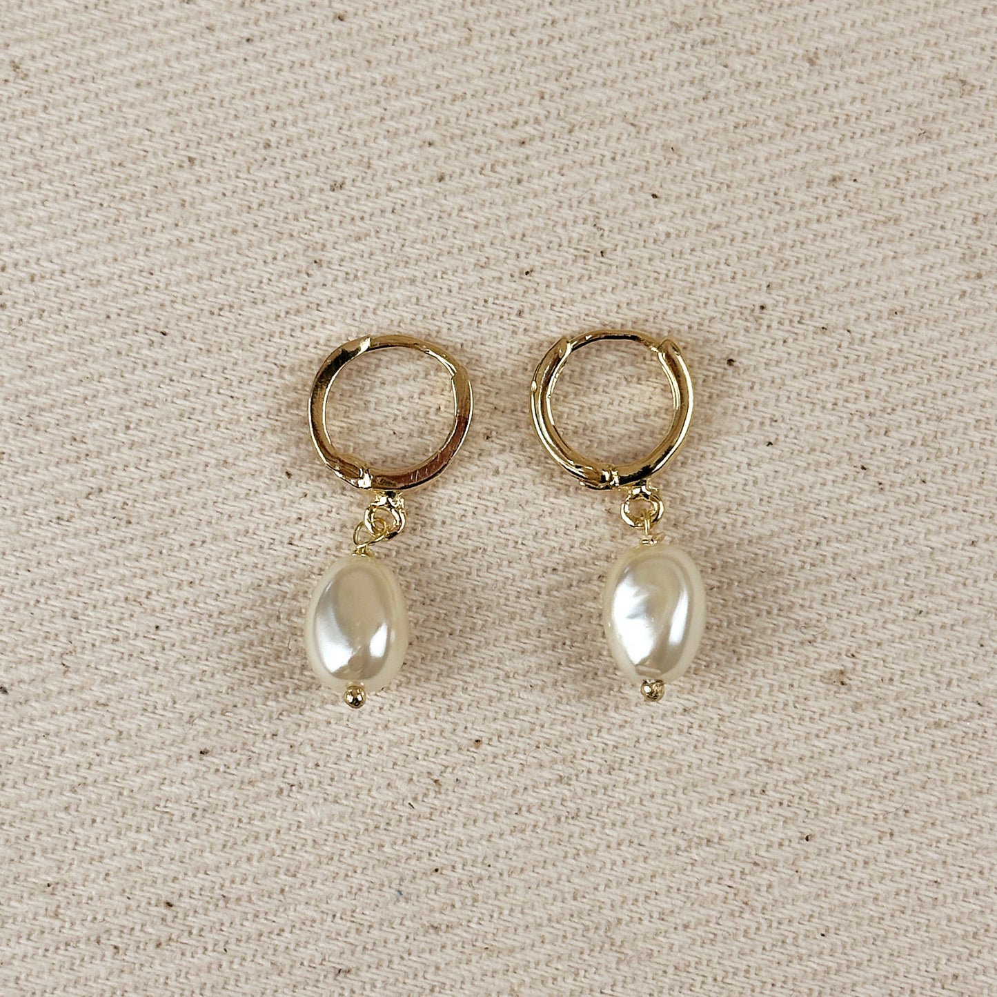 18k Gold Filled Drop Baroque Pearl Hoop Earrings