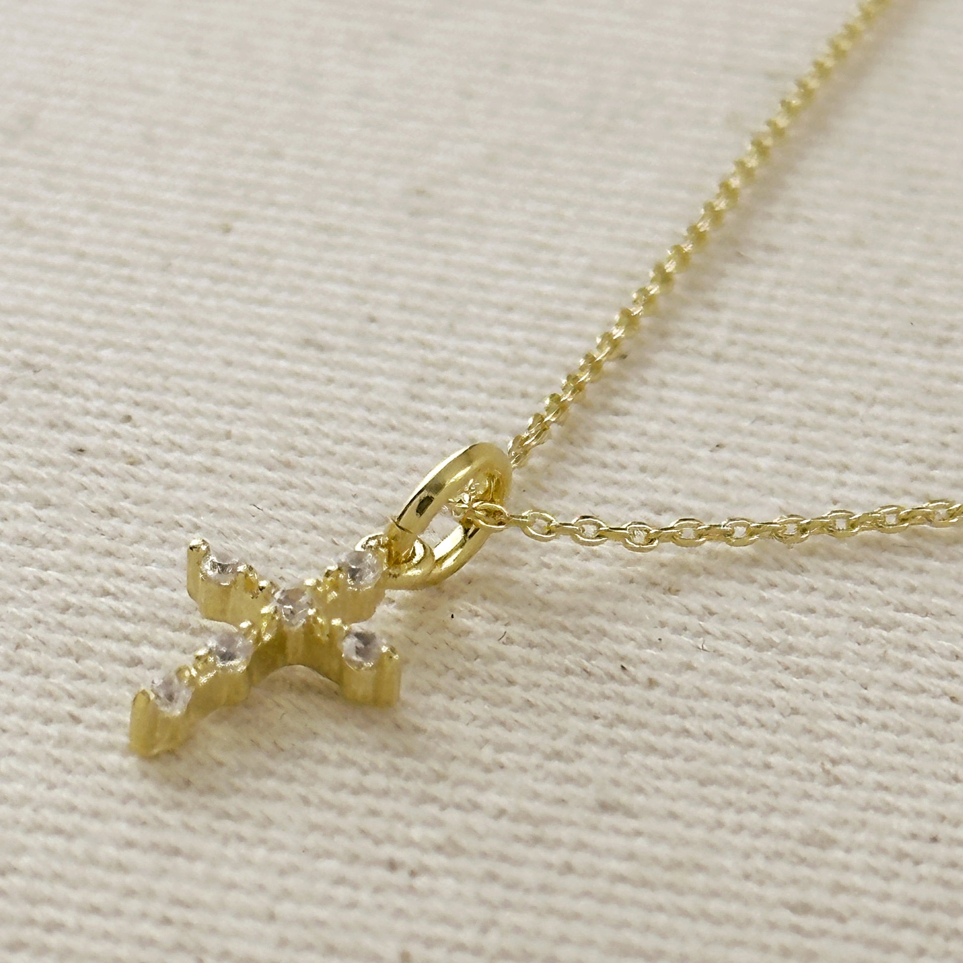 18k Gold Filled Bezel CZ Cross Necklace