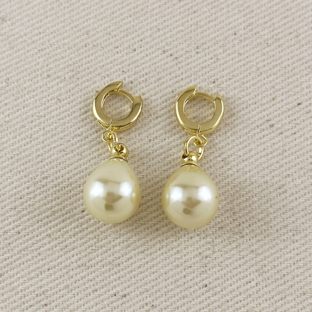 18k Gold Filled Teardrop Pearl Hoop Earrings