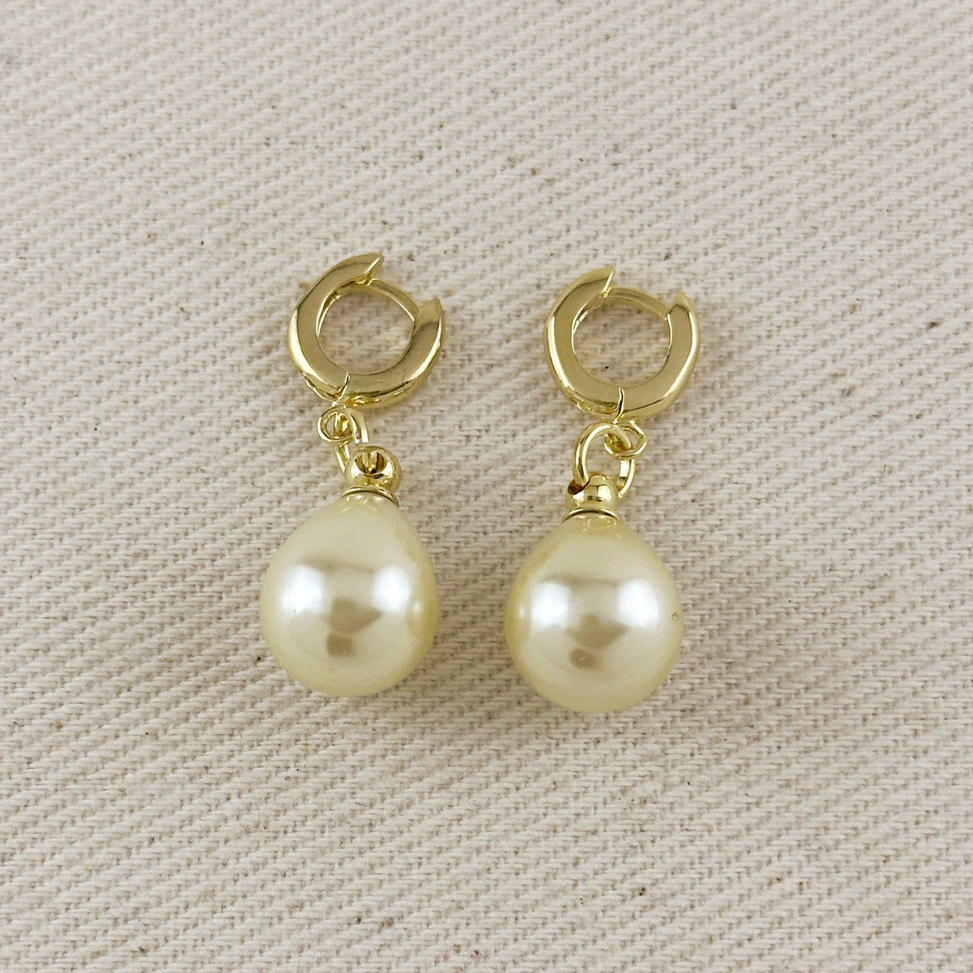 18k Gold Filled Teardrop Pearl Hoop Earrings