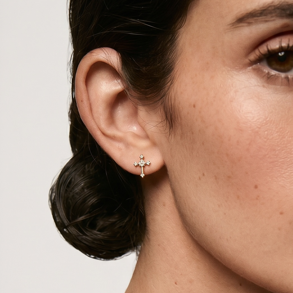 18k Gold Filled Cross CZ Stud Earrings