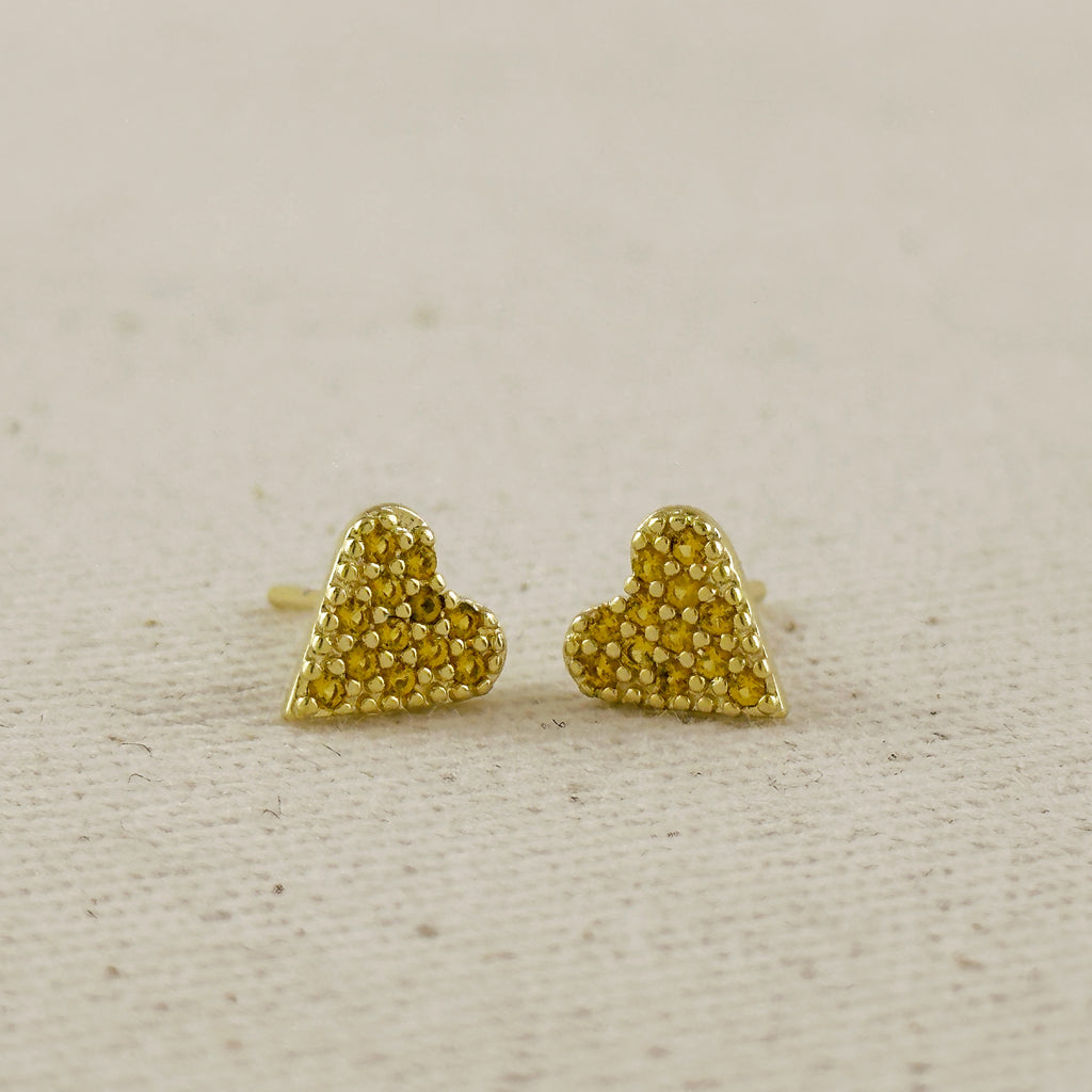 18k Gold Filled Colored CZ Heart Stud Earrings