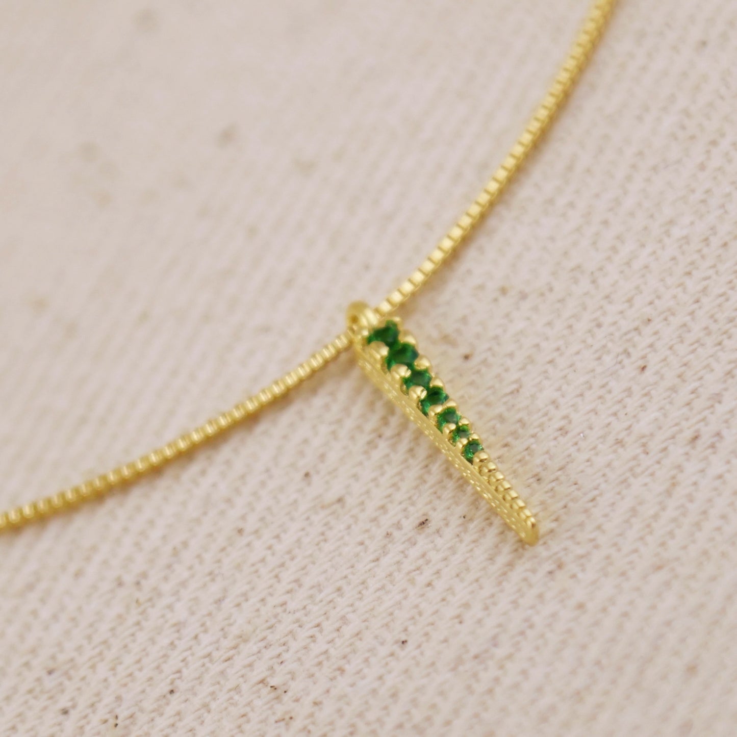 18k Gold Filled Emerald CZ Spear Necklace