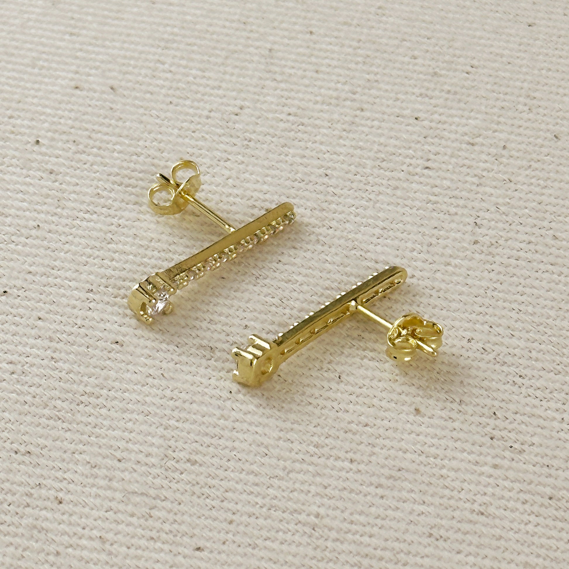 18k Gold Filled Vertical CZ Bar Earrings