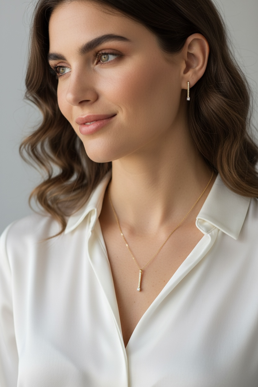 18k Gold Filled Vertical CZ Bar Necklace