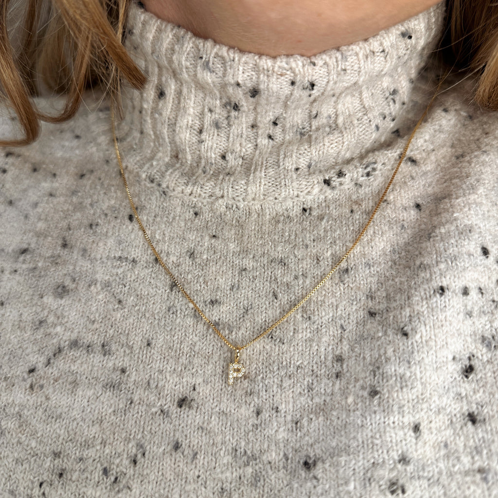 18k Gold filled  Micro CZ Initial Letter Charm