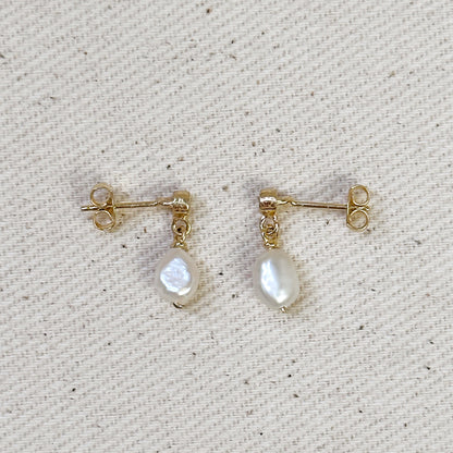 18k Gold Filled Fresh Water Baroque Pearl Dangling Earrings