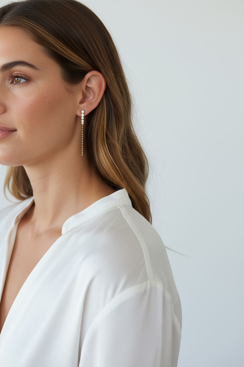 18k Gold Filled CZ And Beads Gradient Drop Earrings