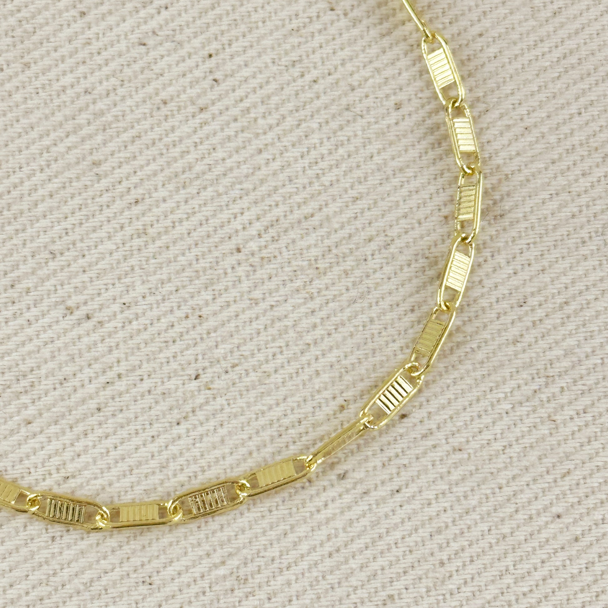 18K Gold Filled Textured Bar Link Anklet