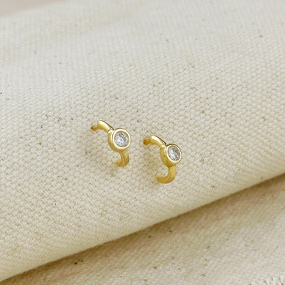 18k Gold Filled Solitaire Bezel CZ  C-Hoop Earrings