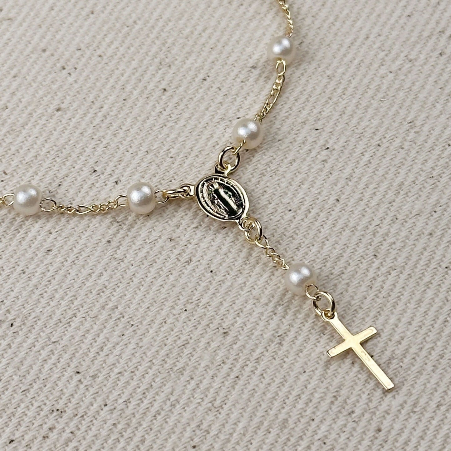 18k Gold Filled Pearl & Figaro Rosary Bracelet