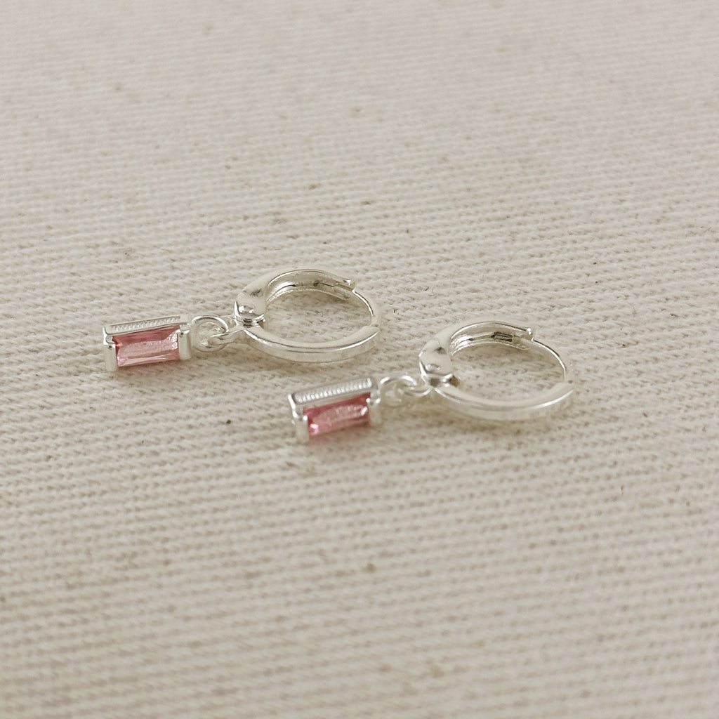 Silver Filled Baguette Birthstone Earrings