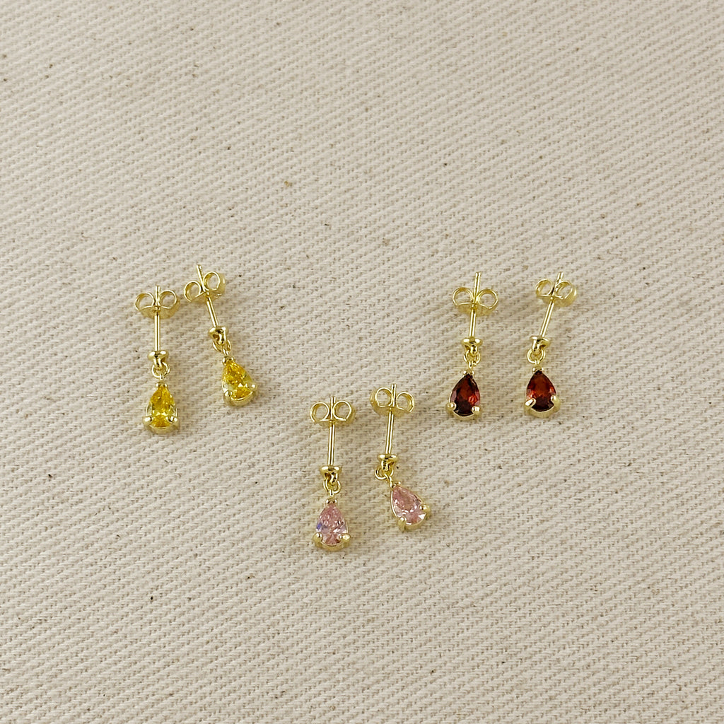 18k Gold Filled Colored CZ Teardrop Earrings