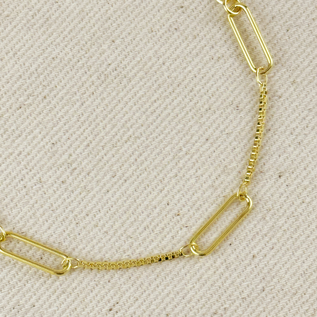 18K Gold Filled Paperclip & Box Chain Bracelet