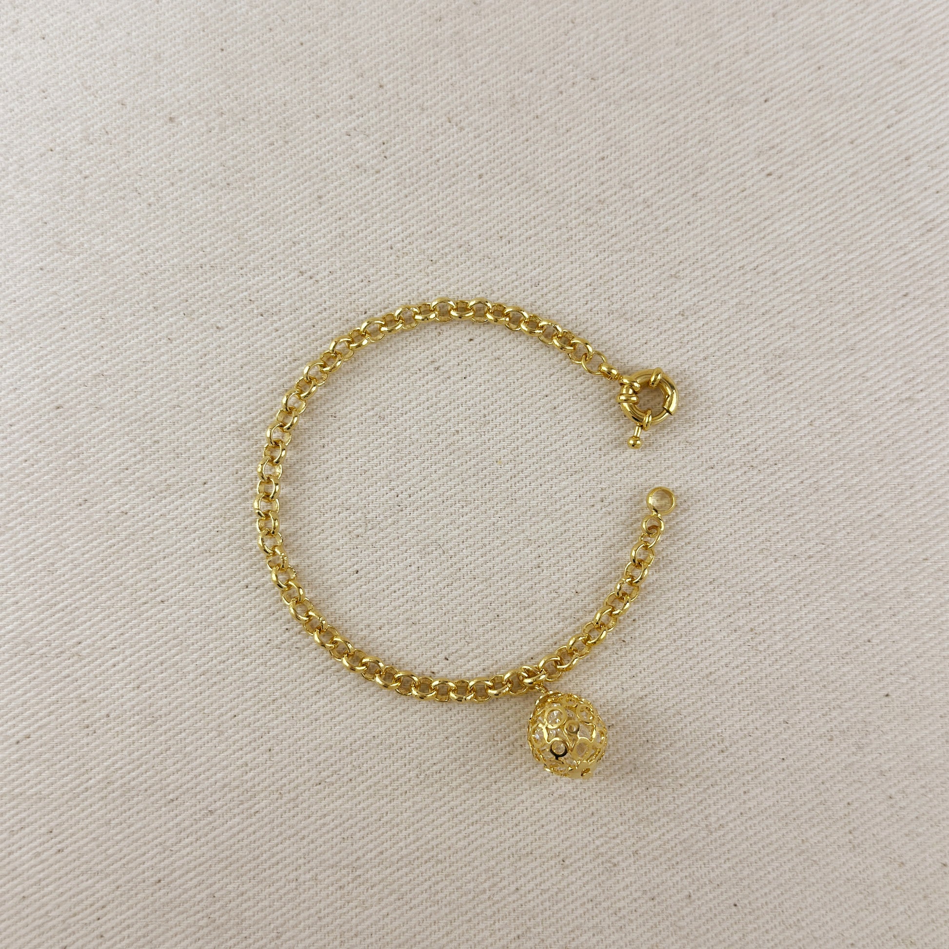 Rollo Chain With Crystal Ball Charm Bracelet