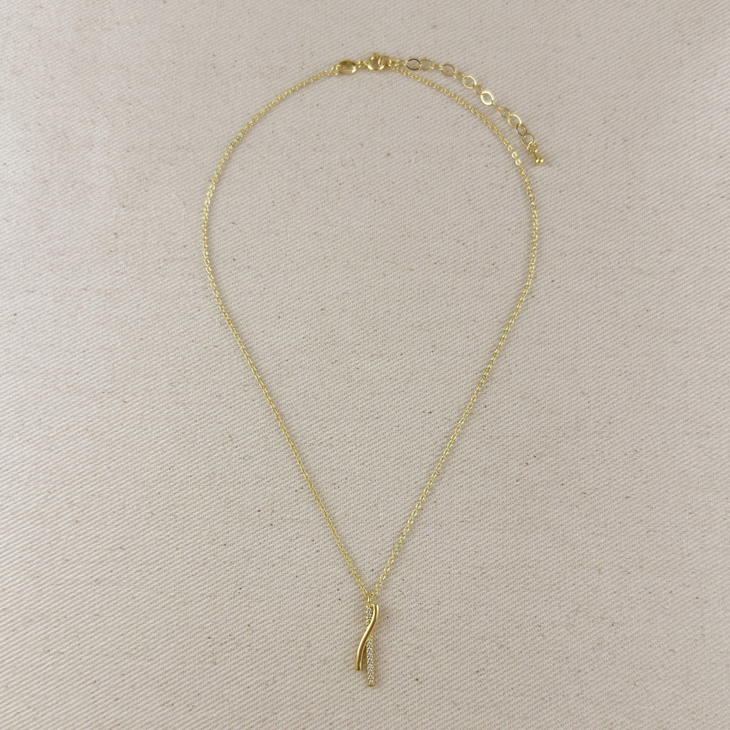 18k Gold Filled Curve Bar CZ Necklace
