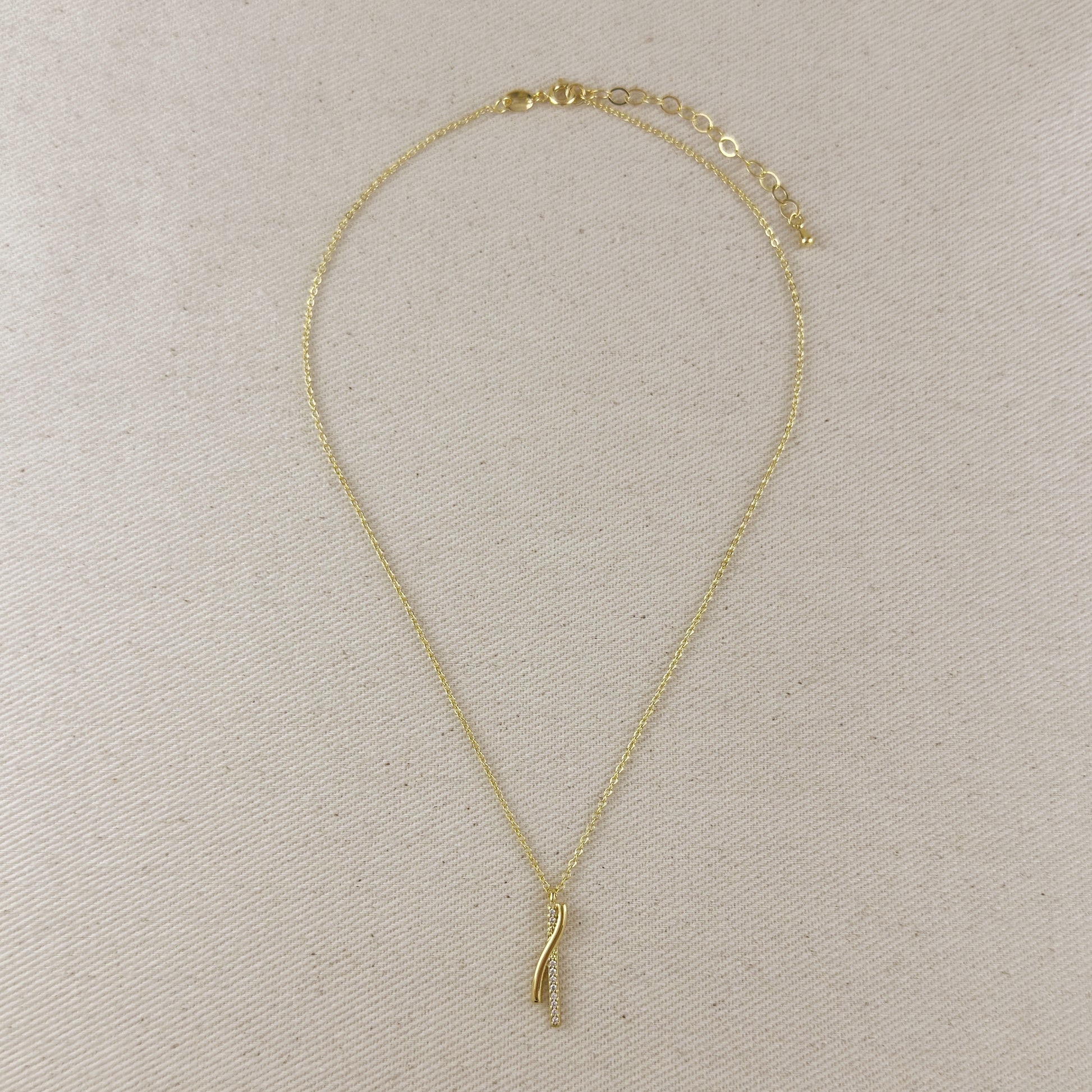 18k Gold Filled Curve Bar CZ Necklace