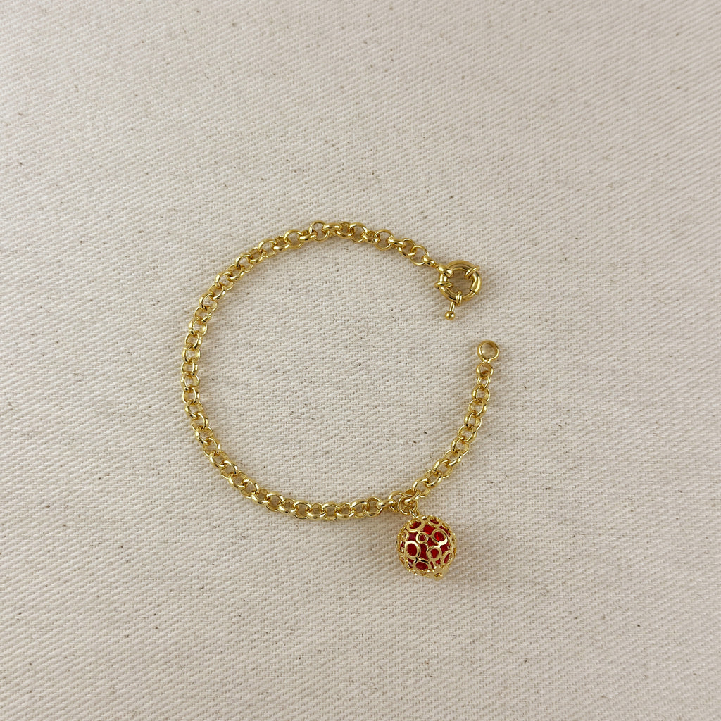 Rollo Chain With Crystal Ball Charm Bracelet