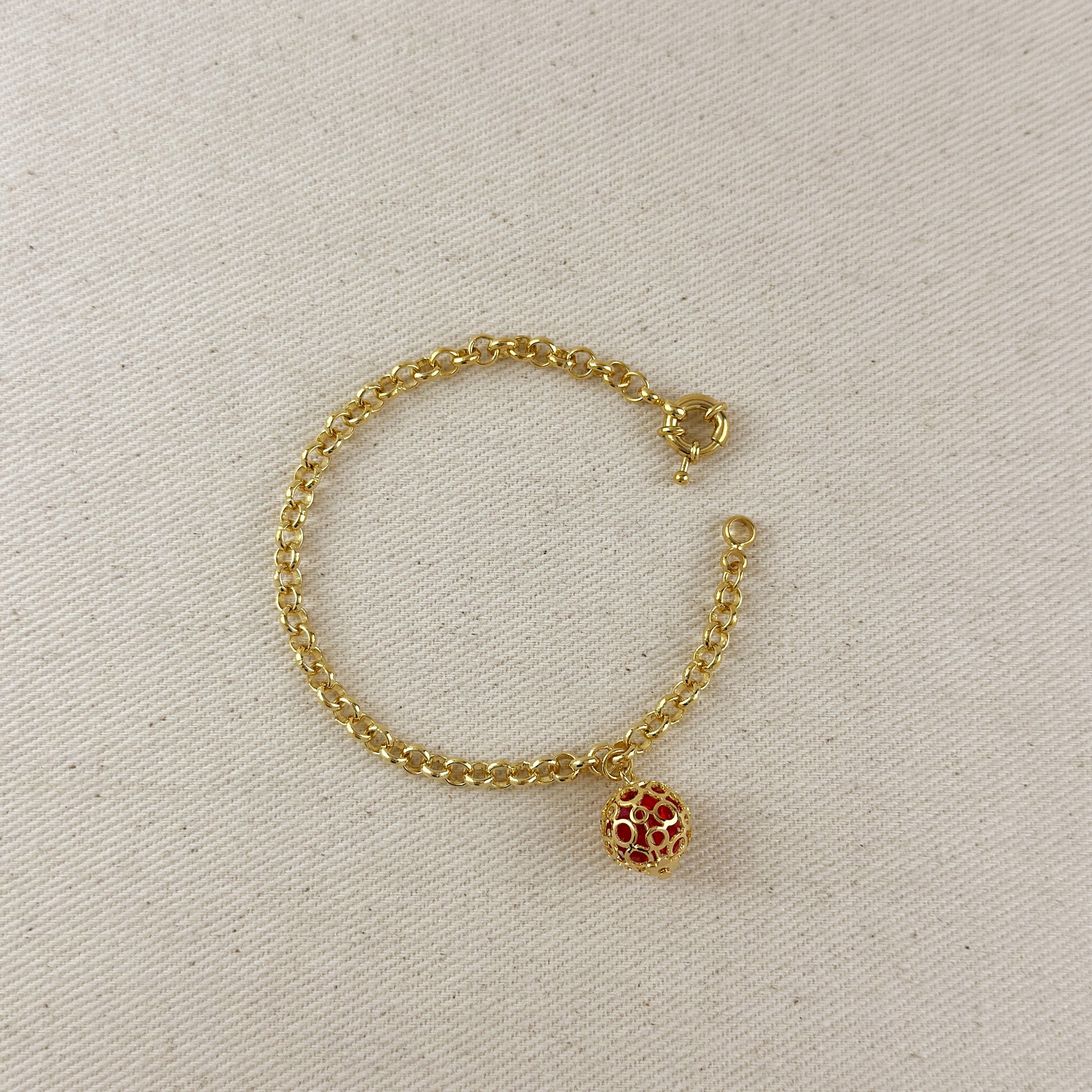 Rollo Chain With Crystal Ball Charm Bracelet