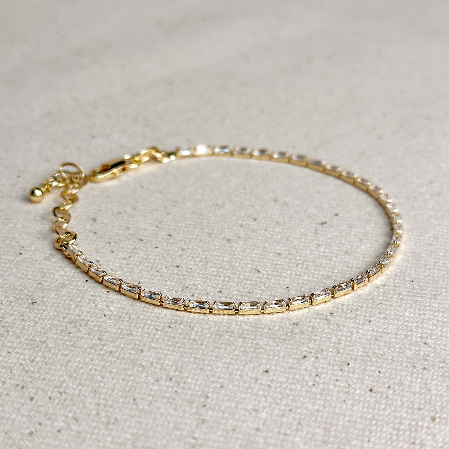 18k Gold Filled 1.5mm CZ Baguette Tennis Bracelet
