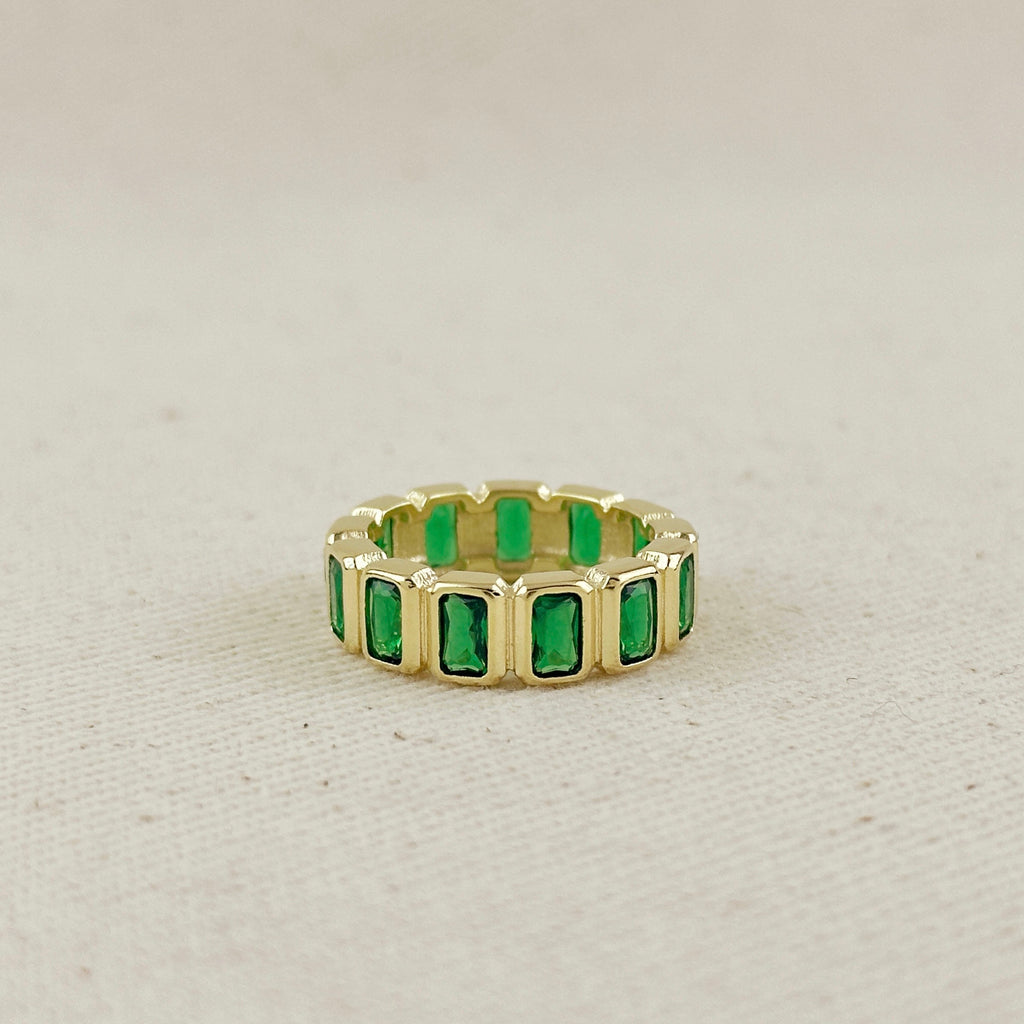 18k Gold Filled Chunky Emerald CZ Eternity Band Ring