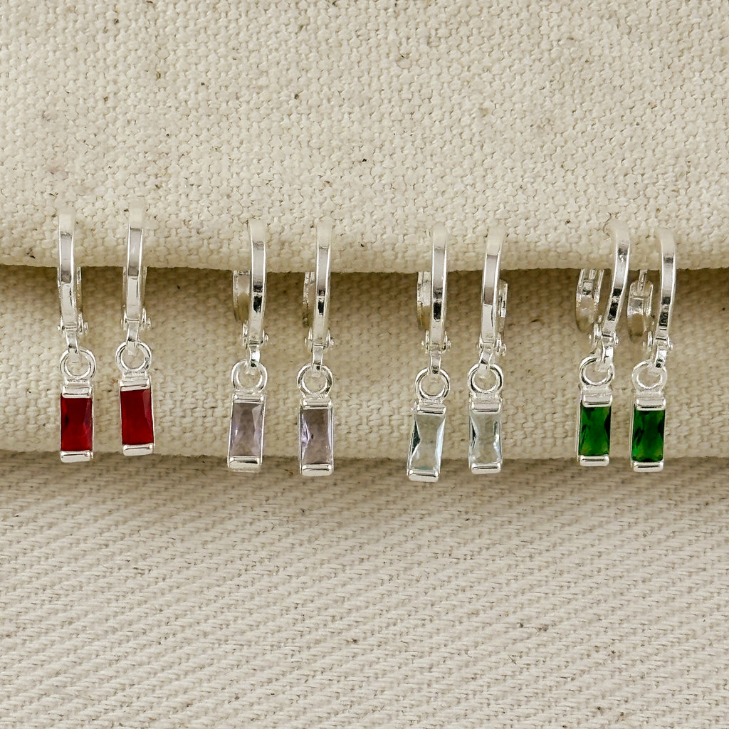 Silver Filled Baguette Birthstone Earrings