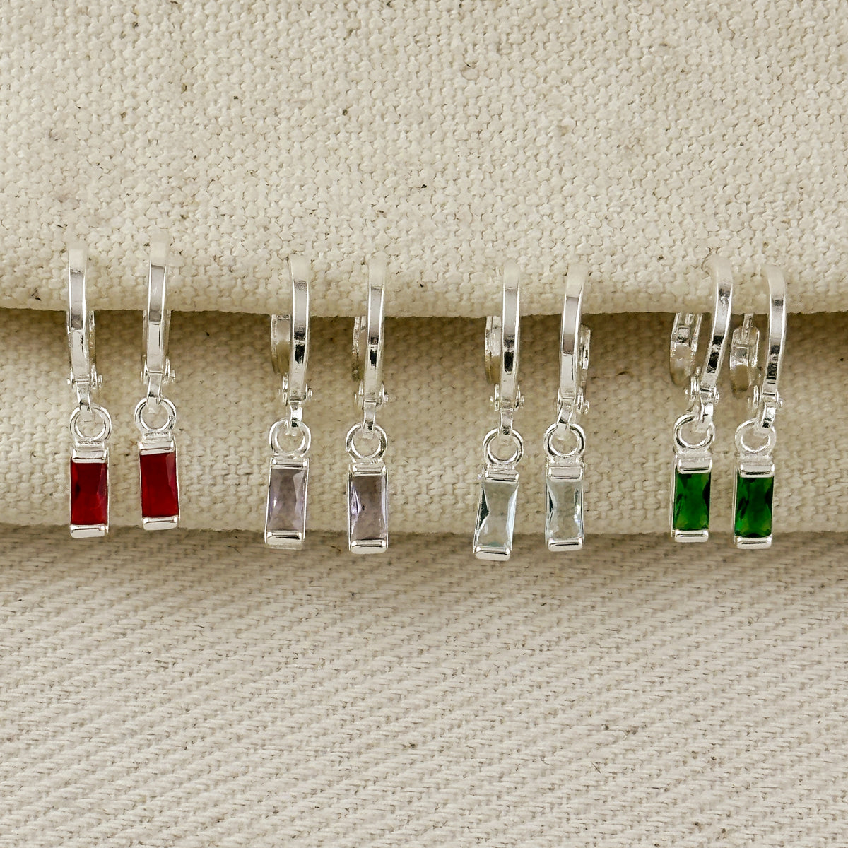 Silver Filled Baguette Birthstone Earrings