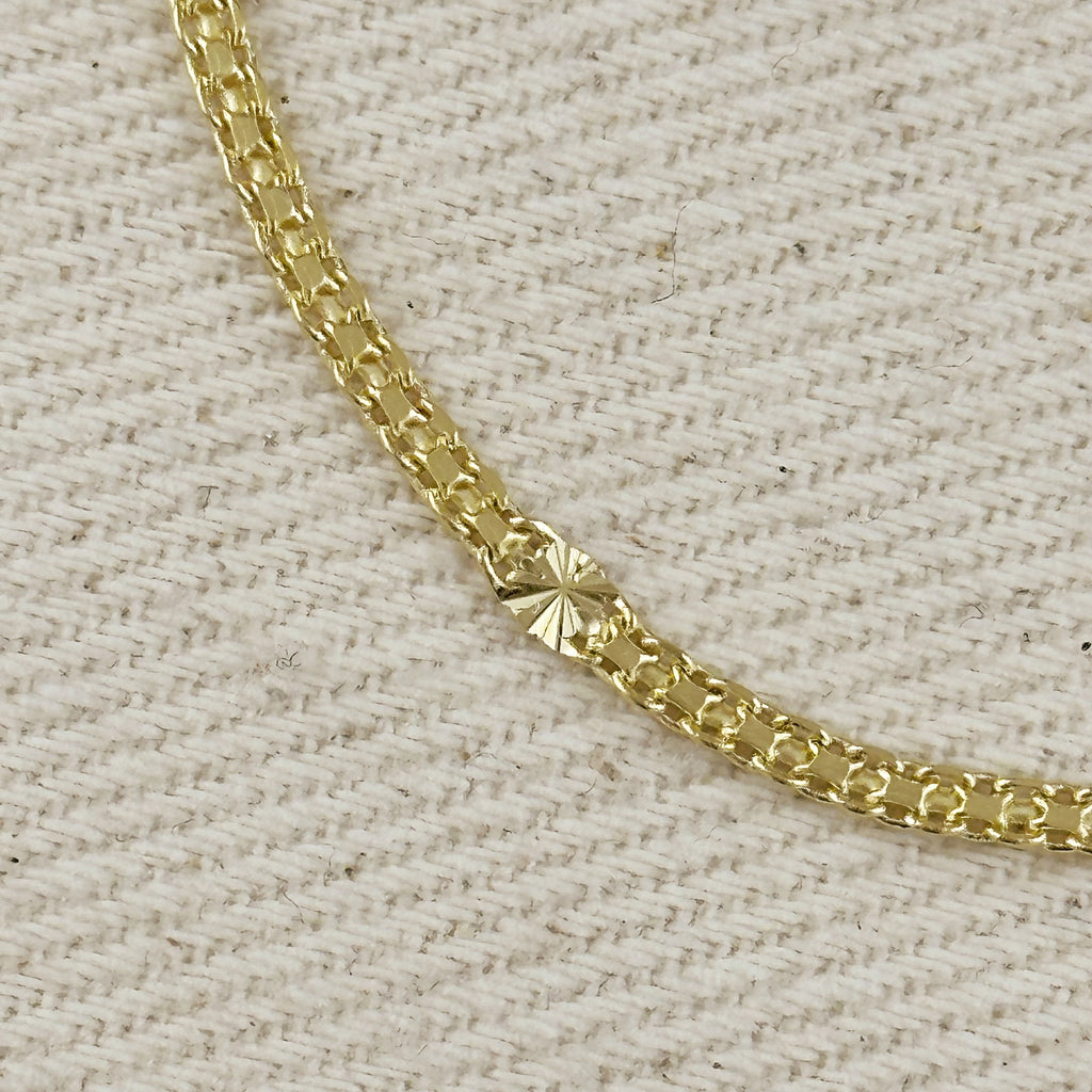 18k Gold Filled 2.5mm Mesh Chain with Diamond Cut Pressed Detail Bracelet
