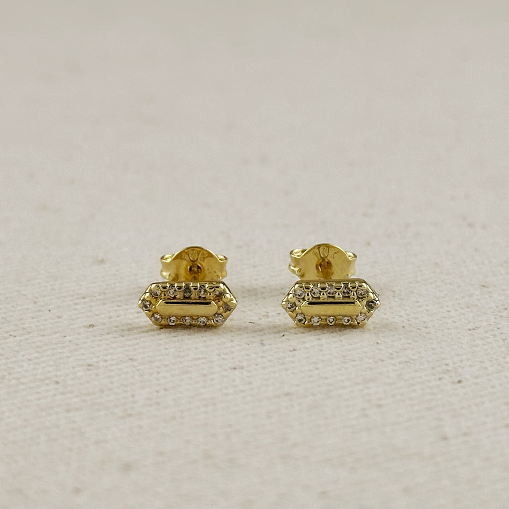 18k Gold Filled Mini Pointed Rectangle Plate Stud Earrings