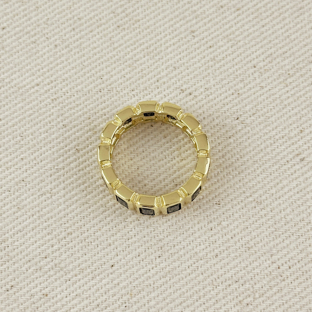 18k Gold Filled Chunky Black Onyx CZ Eternity Band Ring