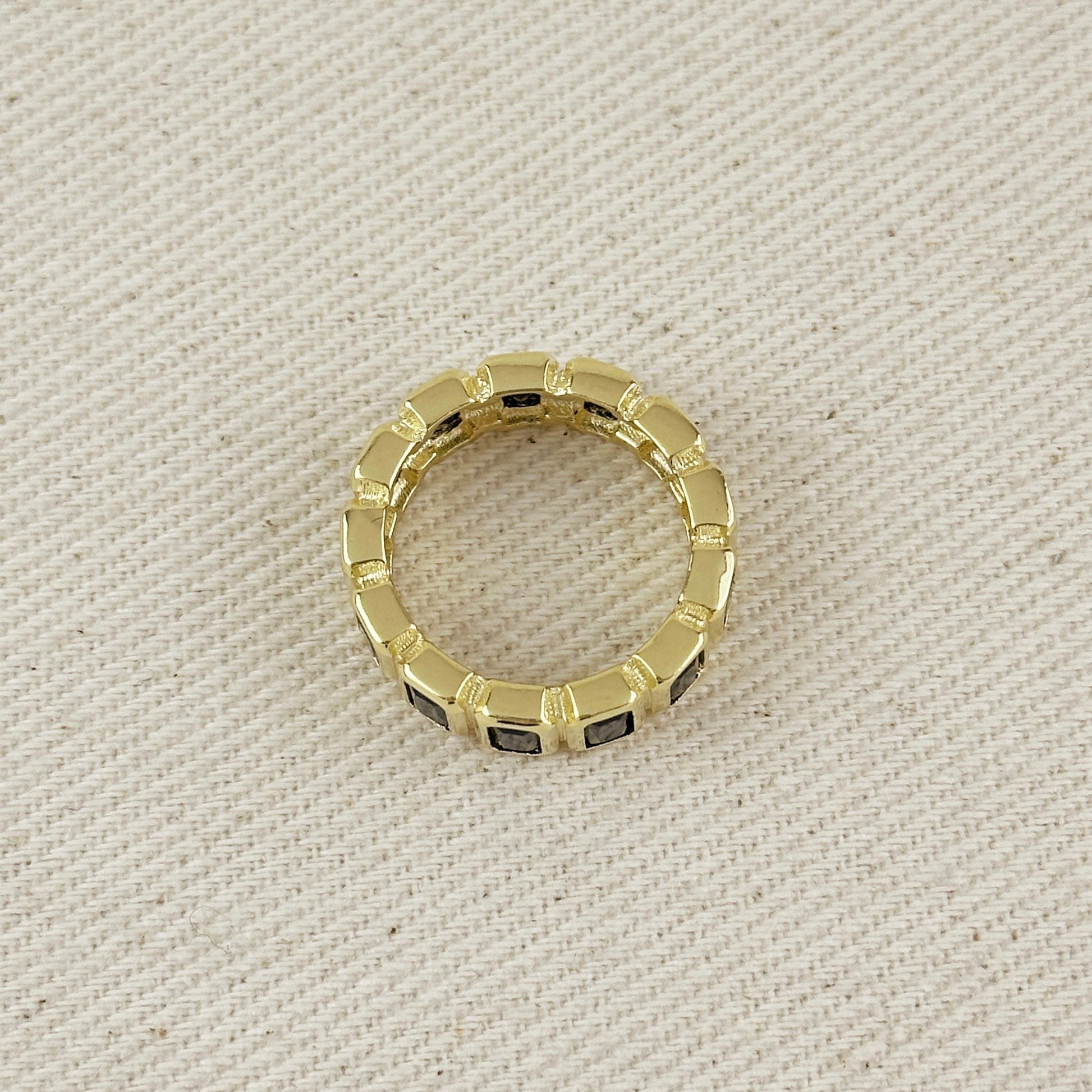 18k Gold Filled Chunky Black Onyx CZ Eternity Band Ring