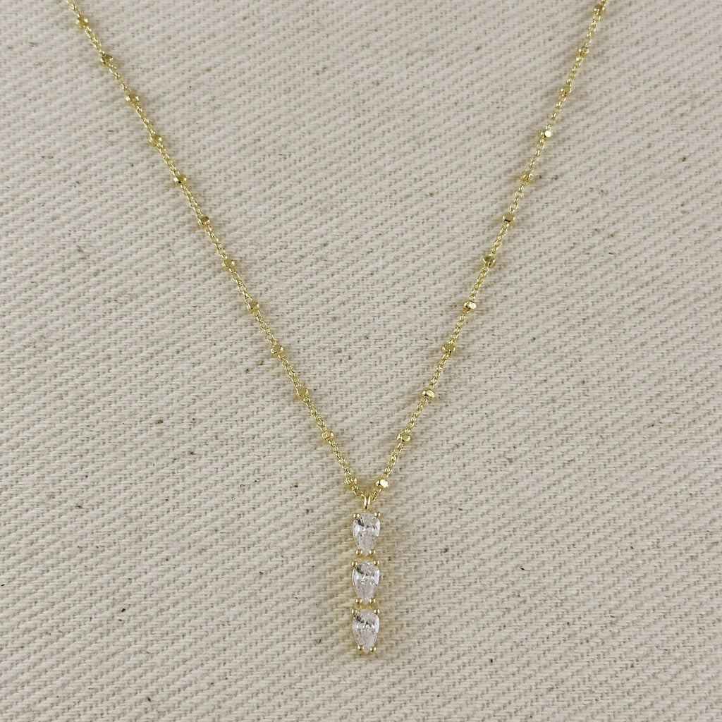 18k Gold Filled Triple CZ Drop Necklace
