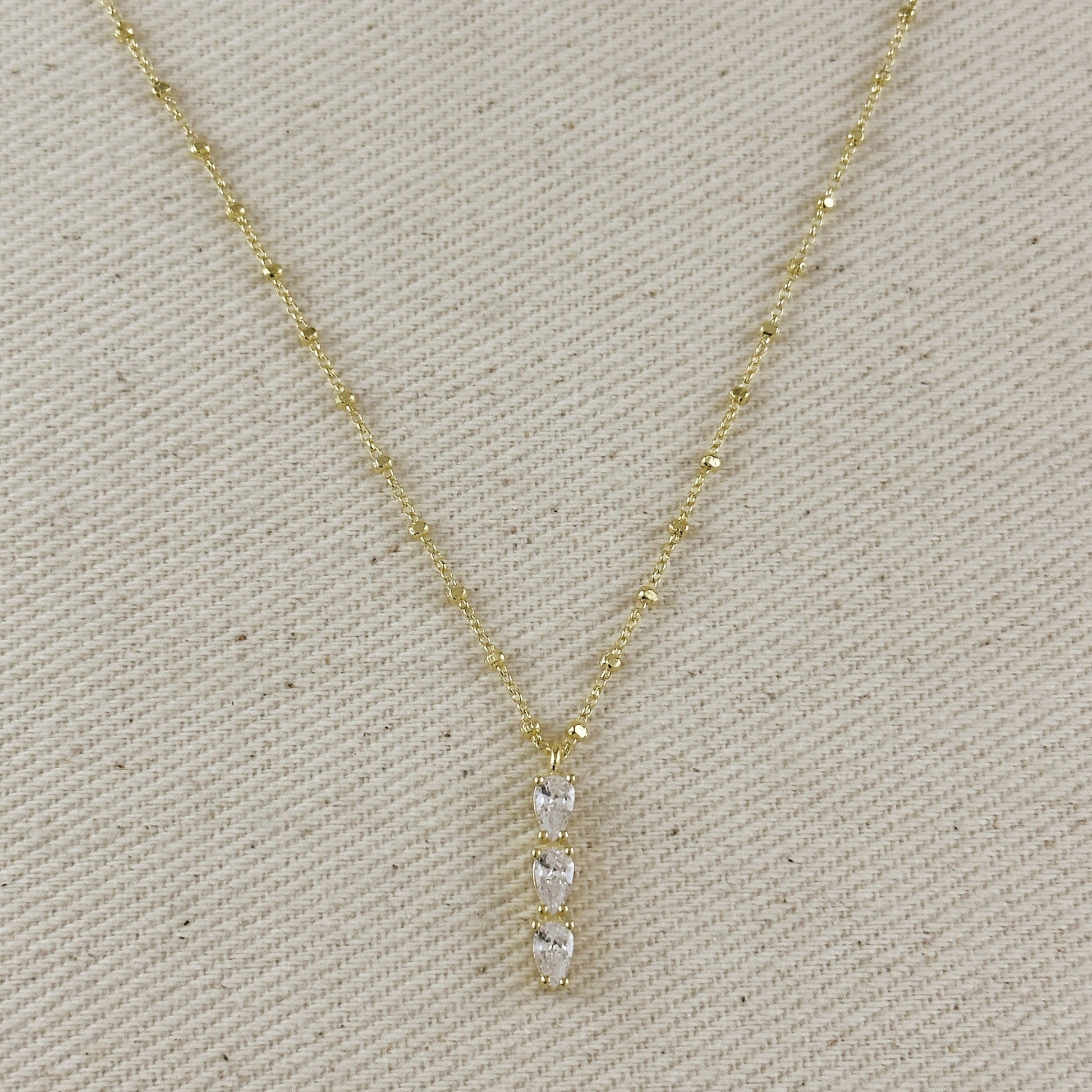 18k Gold Filled Triple CZ Drop Necklace