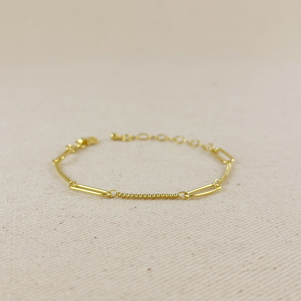 18K Gold Filled Paperclip & Box Chain Bracelet