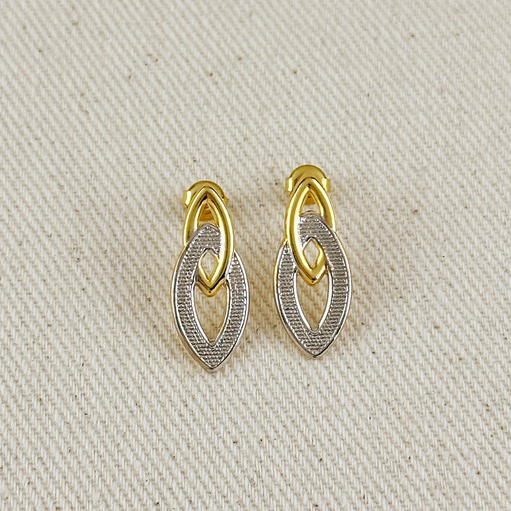 Double Elliptical Gold and Rhodium Earrings Stud