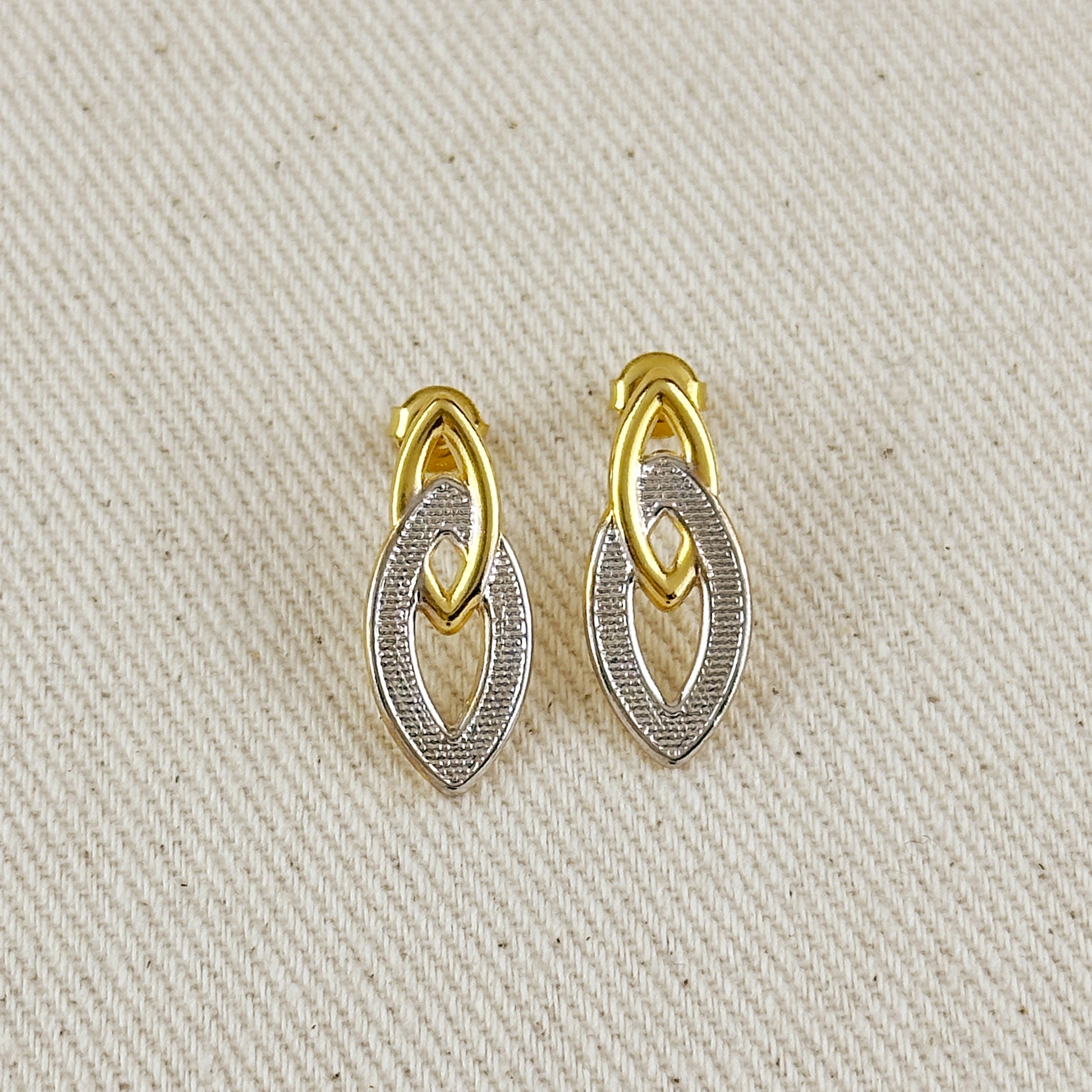 Double Elliptical Gold and Rhodium Earrings Stud
