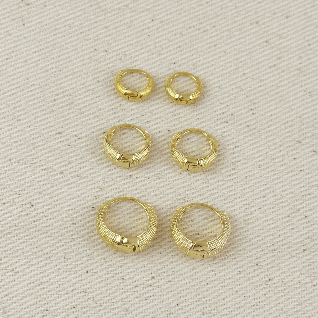 18k Gold Filled Textured Clicker Hoop Earrings