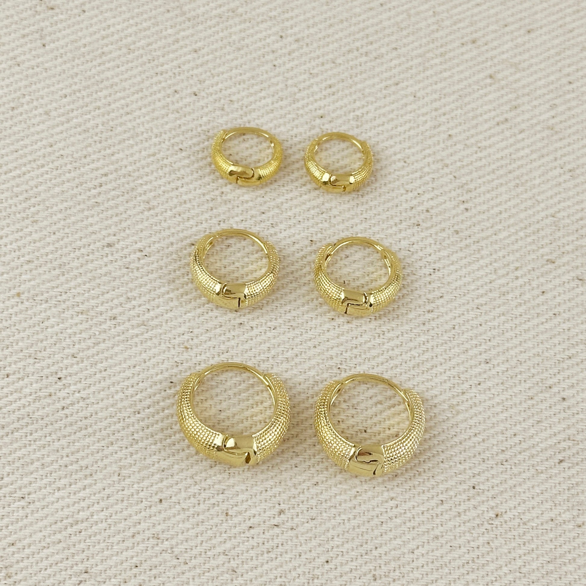 18k Gold Filled Textured Clicker Hoop Earrings